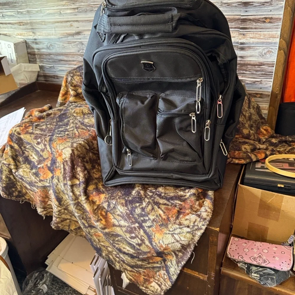 ⭐ Rolling Travel Backpack Carry On Luggage Wheeled Laptop Bag Black